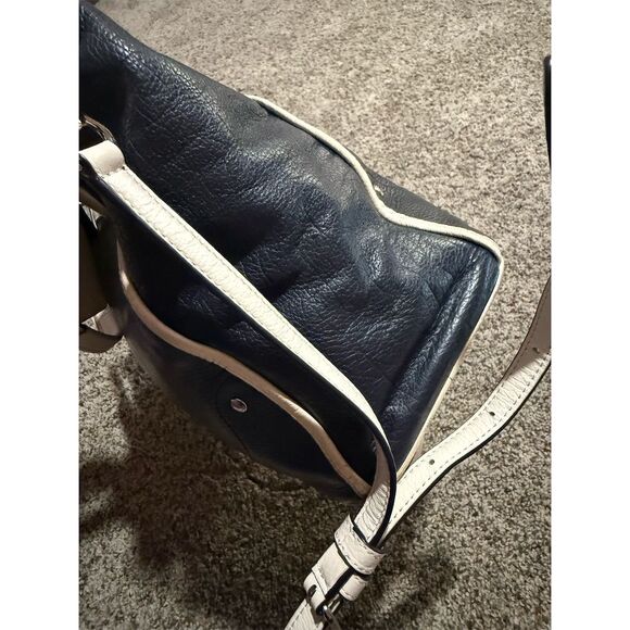 Coach Mickie Spectator Leather Satchel Tote Chalk/Navy Women's Bag - Picture 6 of 9